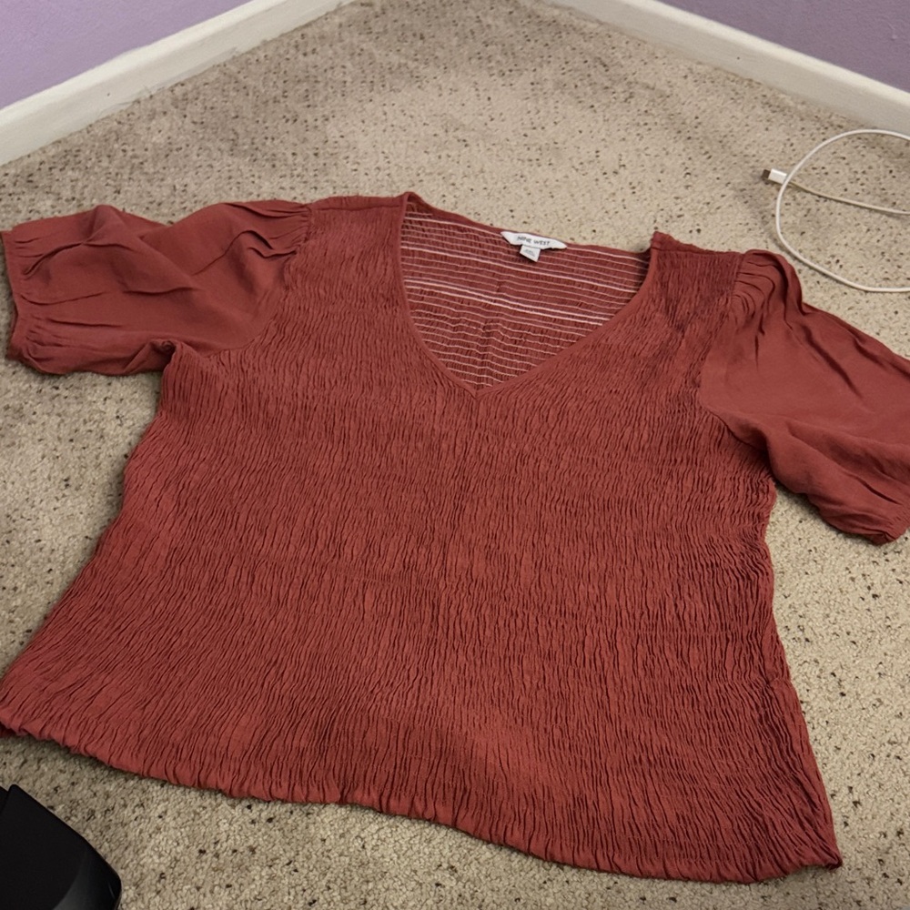 Nine West Terracotta V-Neck Blouse